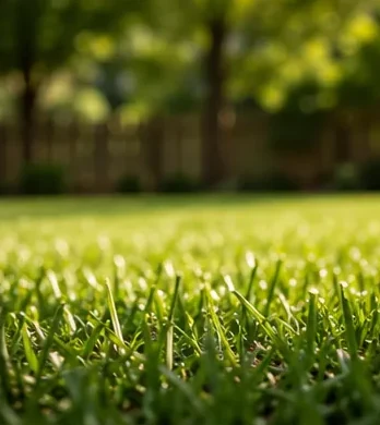 Close-up of clean, healthy green grass after a pet waste removal visit.